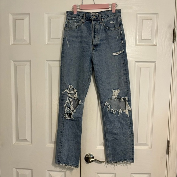 Agolde 90'S Mid Rise Straight Jeans Distressed - Picture 2 of 10